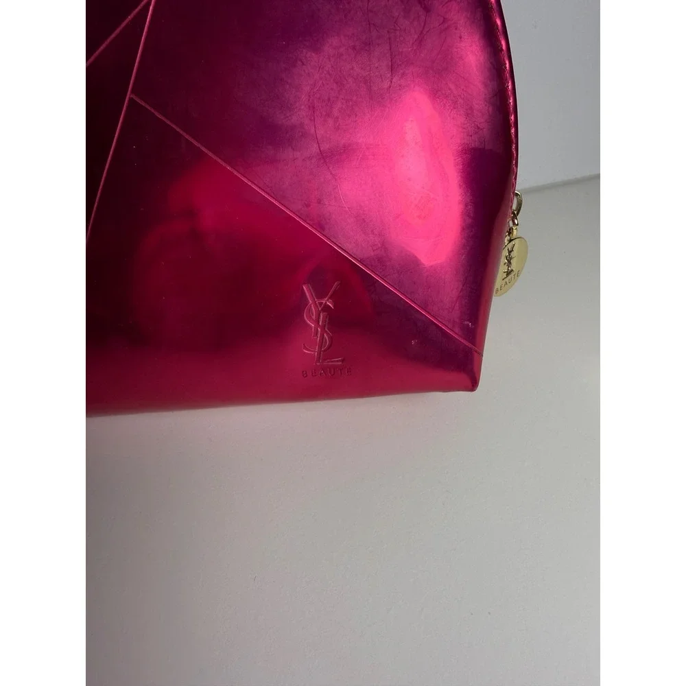 YSL Yves Saint Laurent Beaute Metallic Fuchsia‎ Pink Cosmetic Makeup Bag Pouch